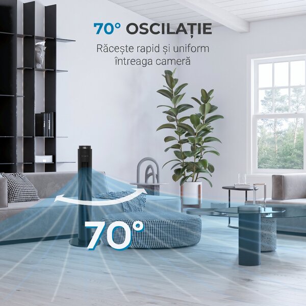 HOMCOM Ventilator de Turn cu Telecomandă, 3 Viteze, Mod Repaus, Temporizator 12 ore, Negru | Aosom Romania