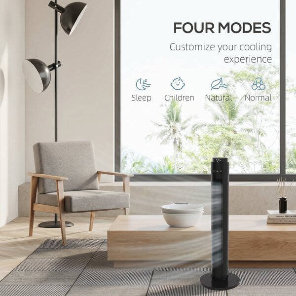 HOMCOM Ventilator de Turn cu Telecomandă, 3 Viteze, Mod Repaus, Temporizator 12 ore, Negru | Aosom Romania