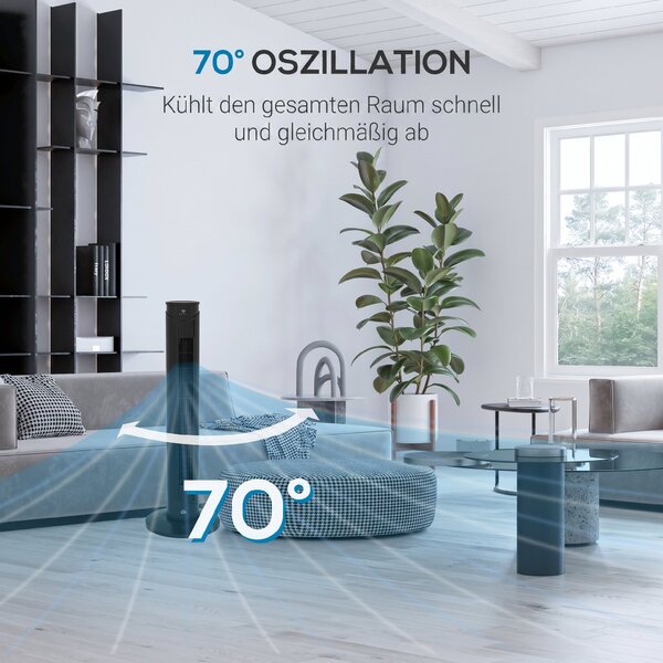 HOMCOM Ventilator Oscilant de Turn, 3 Viteze, Telecomandă, Temporizator, Mod Repaus, Ideal pentru Acasă | Aosom Romania