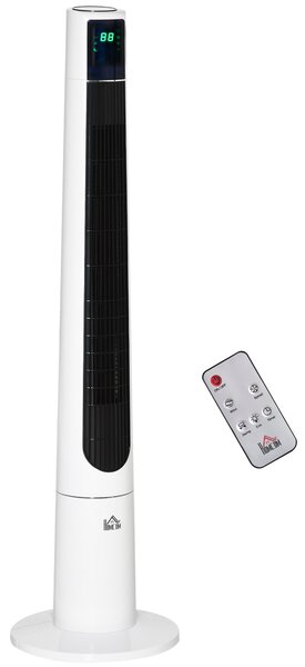 HOMCOM Ventilator Turn cu 3 Moduri și 3 Viteze cu Cronometru 12h, Ventilator de Podea ABS cu Telecomandă, Ø32x118.2 cm, Alb | Aosom Romania