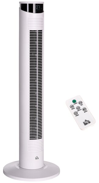 HOMCOM Ventilator Turn cu 3 Moduri și 3 Viteze cu Cronometru 12h, ABS și Ventilator de Podea cu Telecomandă, Ø31.5x93 cm, Alb | Aosom Romania