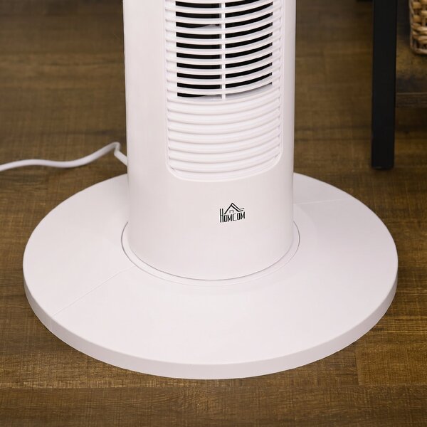 HOMCOM Ventilator Turn cu 3 Moduri și 3 Viteze cu Cronometru 12h, ABS și Ventilator de Podea cu Telecomandă, Ø31.5x93 cm, Alb | Aosom Romania