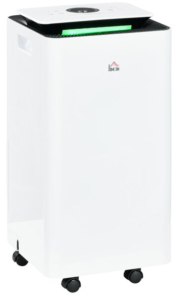 HOMCOM Dezumidificator Portabil de 10L/Zi cu 5 Moduri, 2 Viteze, Timer 24h și Roți, 25x25x50,5 cm, Alb | Aosom Romania