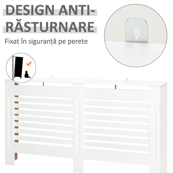 HOMCOM Mască de Calorifer cu Lamele și Raft din Lemn Alb 172x19x81 cm | Aosom Romania