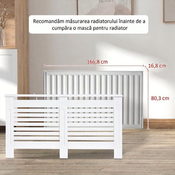 HOMCOM Mască de Calorifer cu Lamele și Raft din Lemn Alb 172x19x81 cm | Aosom Romania