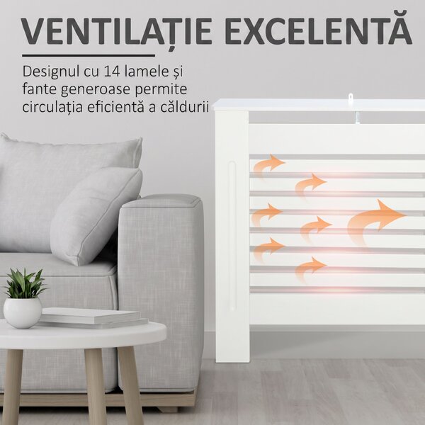 HOMCOM Mască de Calorifer cu Lamele și Raft din Lemn Alb 172x19x81 cm | Aosom Romania
