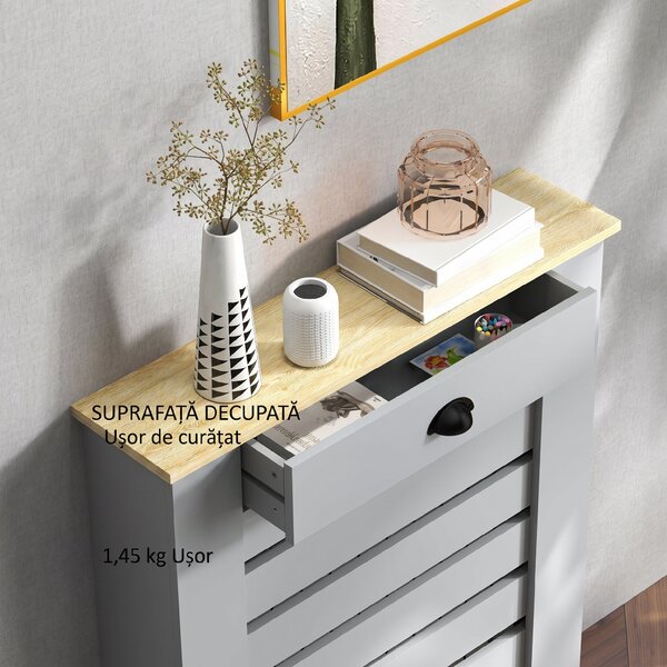HOMCOM Copertură pentru Calorifer din MDF cu Sertar, 78x19x95.5 cm, Gri | Aosom Romania