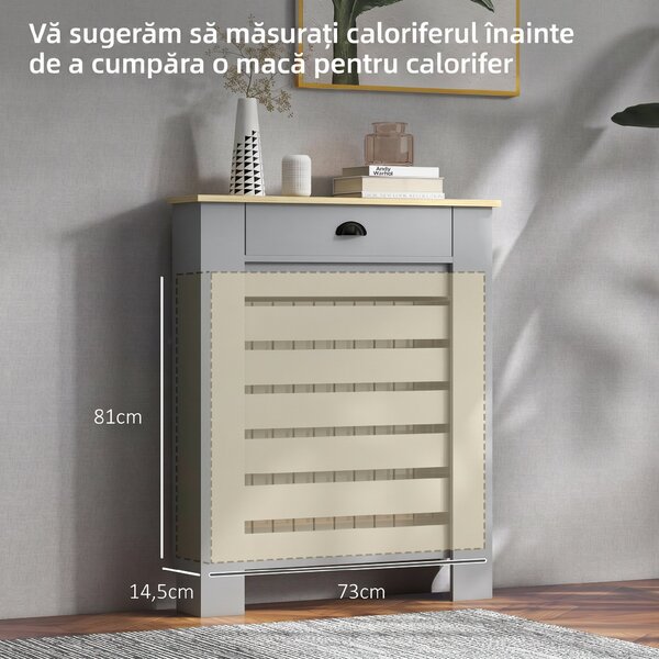HOMCOM Copertură pentru Calorifer din MDF cu Sertar, 78x19x95.5 cm, Gri | Aosom Romania