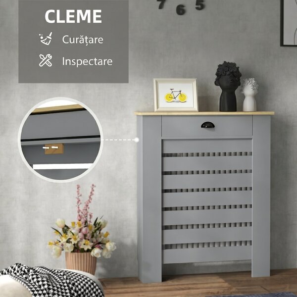 HOMCOM Copertură pentru Calorifer din MDF cu Sertar, 78x19x95.5 cm, Gri | Aosom Romania