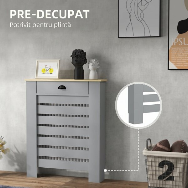 HOMCOM Copertură pentru Calorifer din MDF cu Sertar, 78x19x95.5 cm, Gri | Aosom Romania