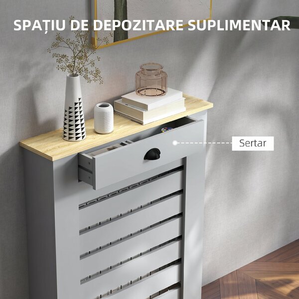 HOMCOM Copertură pentru Calorifer din MDF cu Sertar, 78x19x95.5 cm, Gri | Aosom Romania
