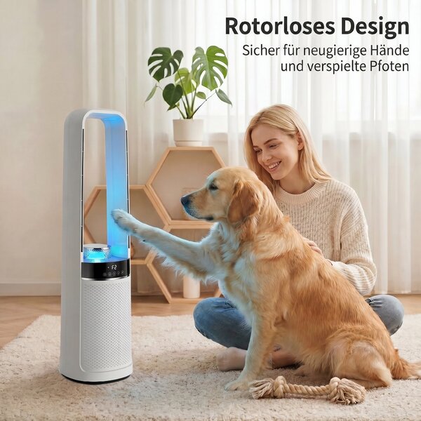 HOMCOM Ventilator de Podea Fără Pale pentru Dormitor, Silențios 36dB, cu Oscilație la 45°, Lumini LED, 3 Viteze, Temporizator 12H, Telecomandă, 94 cm, Alb | Aosom Romania