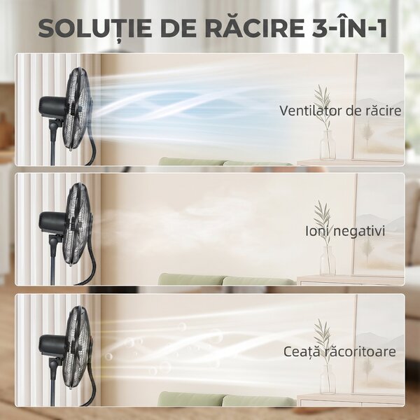 HOMCOM Ventilator de Podea 3 în 1 Oscilant cu Nebulizator de Apă, Telecomandă și Timer 9h, 45x38x130 cm, Negru | Aosom Romania