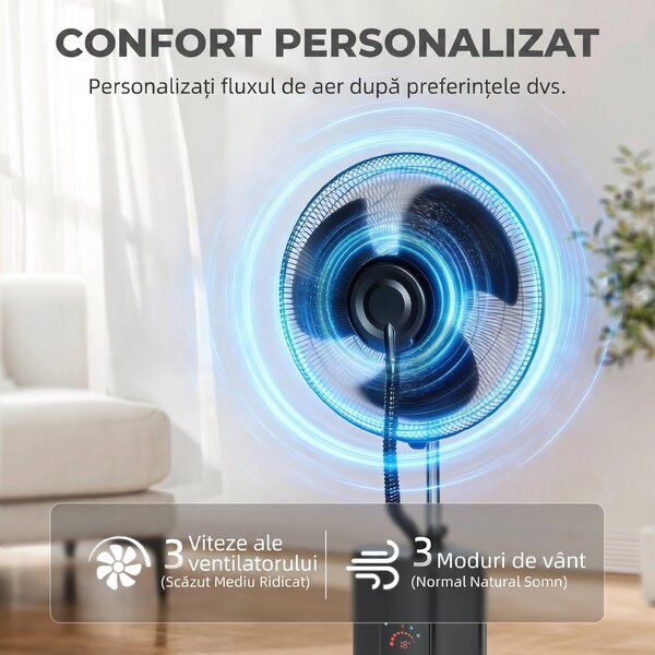 HOMCOM Ventilator de Podea 3 în 1 Oscilant cu Nebulizator de Apă, Telecomandă și Timer 9h, 45x38x130 cm, Negru | Aosom Romania
