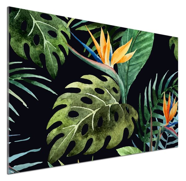 Panou sticlă decorativa bucătărie flori tropicale