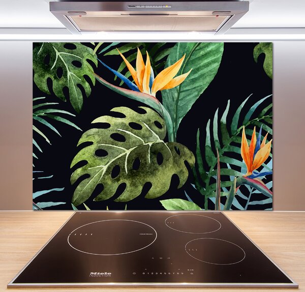 Panou sticlă decorativa bucătărie flori tropicale