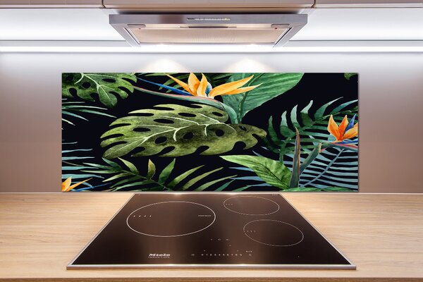 Panou sticlă decorativa bucătărie flori tropicale