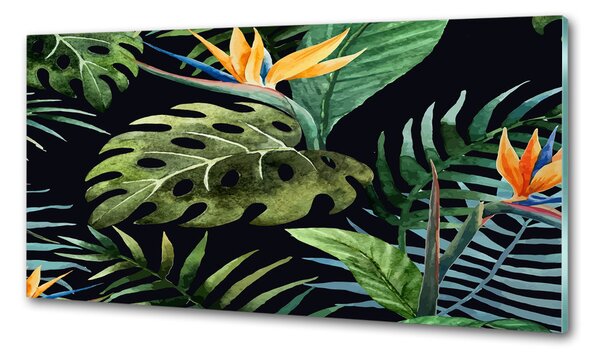 Panou sticlă decorativa bucătărie flori tropicale