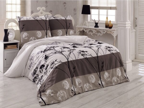 Lenjerie de pat dublu alb/maro extinsă cu cearșaf și cuvertură 220x240 cm Blezza – Mijolnir