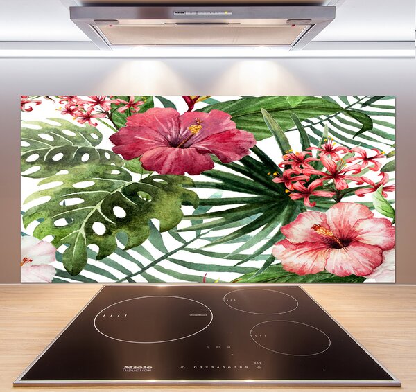 Sticlă pentru bucătărie flori tropicale