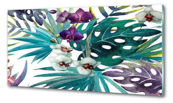 Panou sticlă decorativa bucătărie flori tropicale
