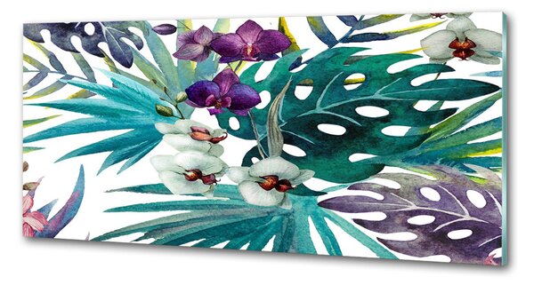 Panou sticlă decorativa bucătărie flori tropicale