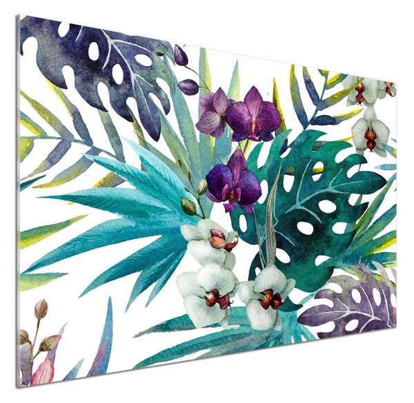 Panou sticlă decorativa bucătărie flori tropicale