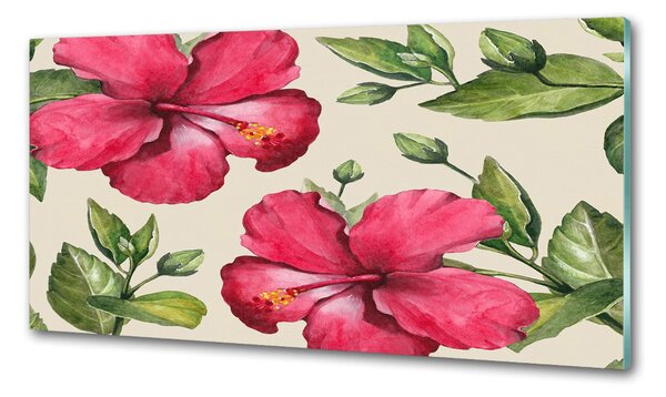 Sticlă pentru bucătărie hibiscus roz