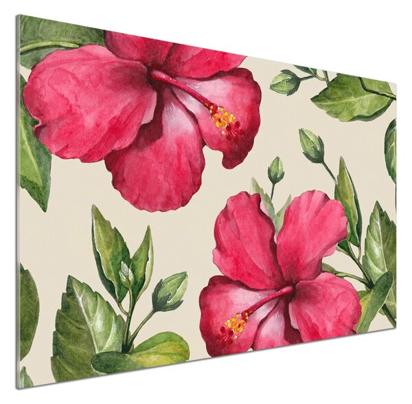 Sticlă pentru bucătărie hibiscus roz