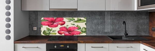 Sticlă pentru bucătărie hibiscus roz