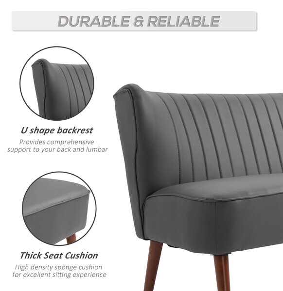 Canapea cu 2 locuri Cadru din Lemn si Tapiterie din Piele Sintetica pentru Casa Birou Living, Gri 108.5x61x79cm HOMCOM | Aosom Romania