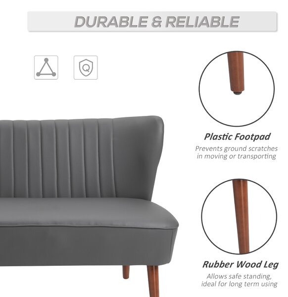 Canapea cu 2 locuri Cadru din Lemn si Tapiterie din Piele Sintetica pentru Casa Birou Living, Gri 108.5x61x79cm HOMCOM | Aosom Romania