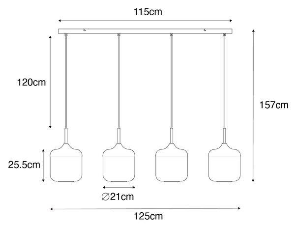 Lampă suspendată de design neagră cu sticlă aurie și fum cu 4 lumini - Kyan