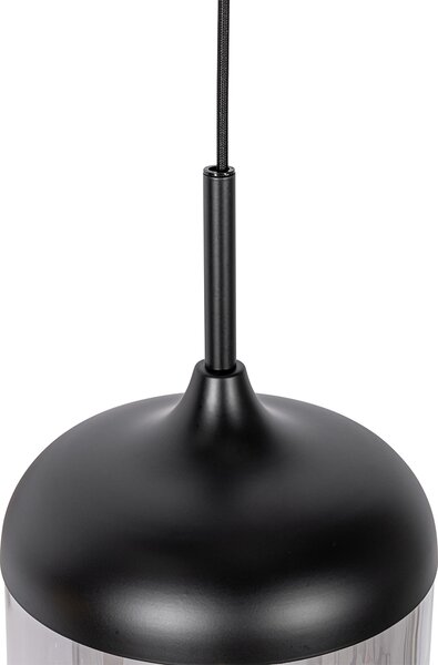 Lampă pendant de design neagră cu auriu și sticlă fumurie cu 3 lumini - Kyan