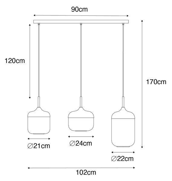 Lampă pendant de design neagră cu auriu și sticlă fumurie cu 3 lumini - Kyan
