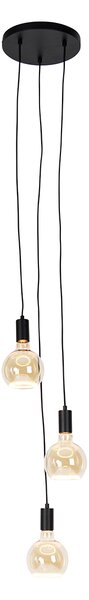 Lampă industrială suspendată neagră 3 lumini cu decor G125 - Facil
