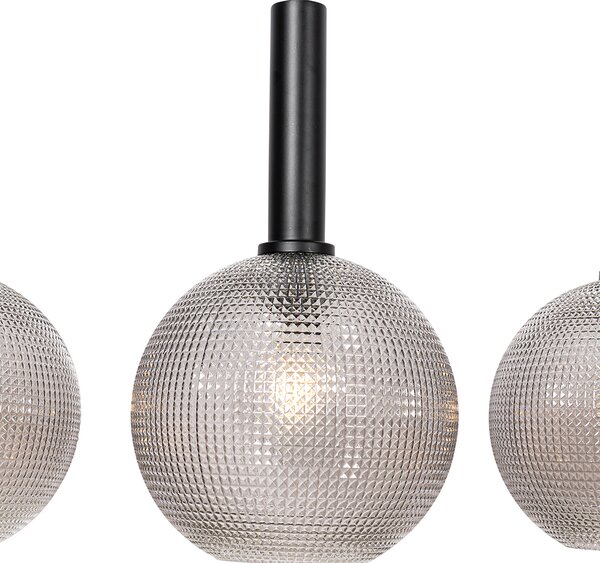 Lampă suspendată de design neagră cu sticlă fumurie cu 4 lumini - Chico