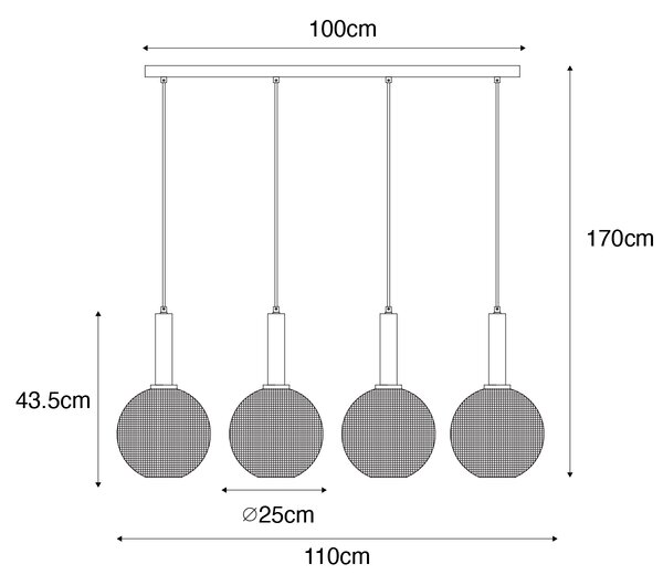 Lampă suspendată de design neagră cu sticlă fumurie cu 4 lumini - Chico