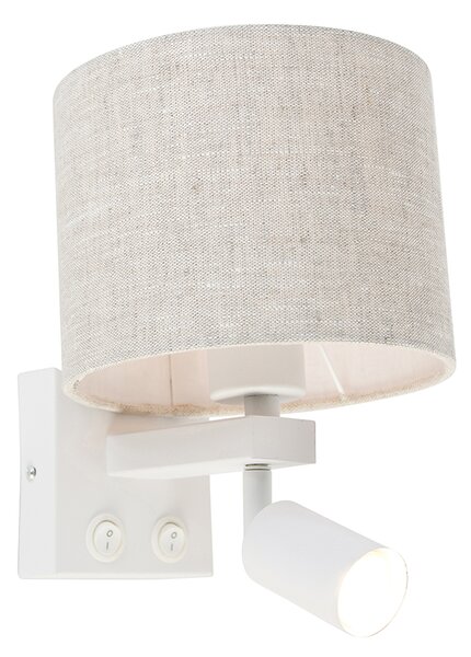 Aplică albă cu lampă de citit și abajur 18 cm gri deschis - Brescia