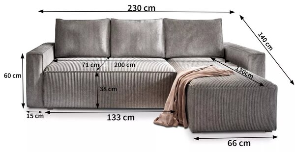 Canapea colt extensibila SMART COSARO gri, cu colt bilateral + 2 perne CADOU