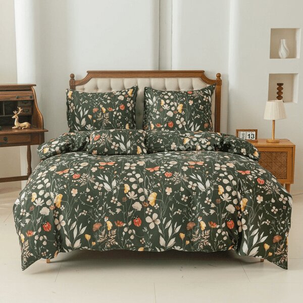 Lenjerie de pat din microfibra COLORFUL MEADOW verde inchis Dimensiune lenjerie de pat: 70 x 90 cm | 140 x 200 cm