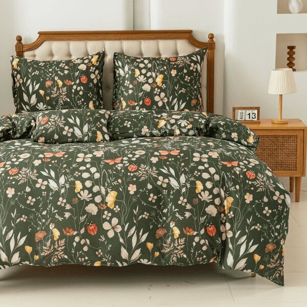 Lenjerie de pat din microfibra COLORFUL MEADOW verde inchis Dimensiune lenjerie de pat: 70 x 90 cm | 140 x 200 cm
