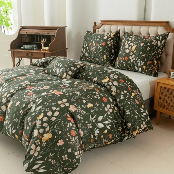 Lenjerie de pat din microfibra COLORFUL MEADOW verde inchis Dimensiune lenjerie de pat: 70 x 90 cm | 140 x 200 cm