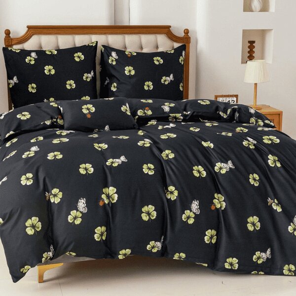 Lenjerie de pat din microfibra FOUR LEAF CLOVER negru Dimensiune lenjerie de pat: 70 x 90 cm | 140 x 200 cm