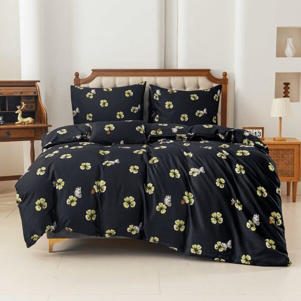 Lenjerie de pat din microfibra FOUR LEAF CLOVER negru Dimensiune lenjerie de pat: 70 x 90 cm | 140 x 200 cm