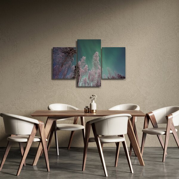 Tablou cu aurora borealis deasupra pomilor înghețați (90x60 cm)