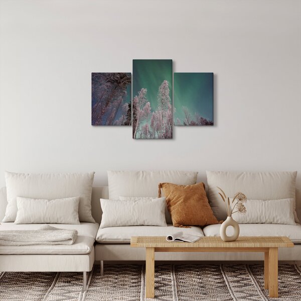 Tablou cu aurora borealis deasupra pomilor înghețați (90x60 cm)