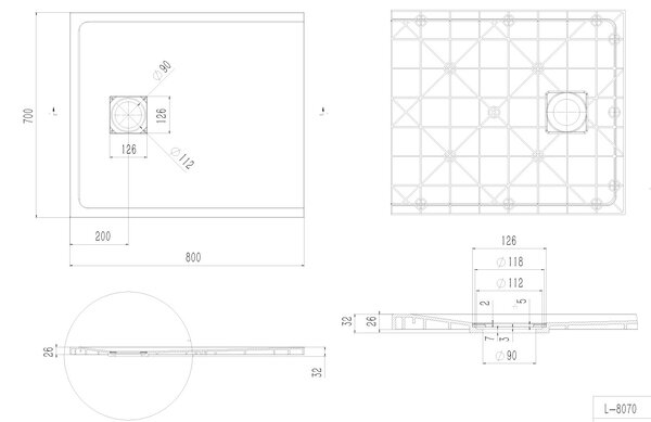 Erga Hyper, cadă de duș SMC 80x70x2,6 cm + sifon, bej mat, ERG-V06-SMC-7080S-BG