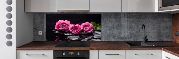 Panou sticla securizata bucatarie trandafiri roz