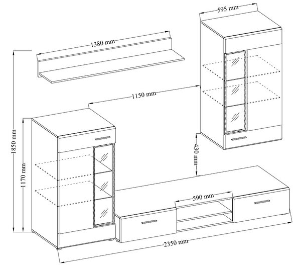 Mobilier living Tallington (Alb + Stejar sonoma) (fără iluminat). Promo -20%. 610008
